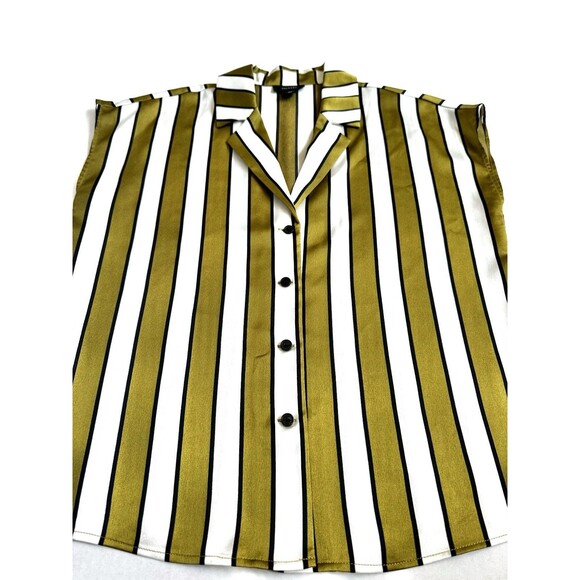 Halogen Striped Silky Blouse Women’s Size Small Green Button Up Shirt V-neck - Picture 4 of 9
